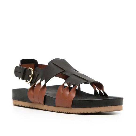 NWOB Ulla Johnson Alma Leather Twisted Contrast Sandals in Black/Cognac Sz 36/6 - Picture 2 of 12